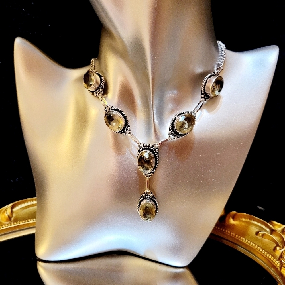 Vintage Oval High Polished Natural Prasiolite Stone Y Waterfall Silver N… - Picture 4 of 16